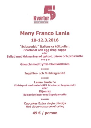 Hotel Pommern: Kvarter5 English menu