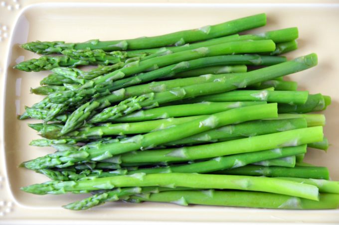 Blanched and shocked asparagus.