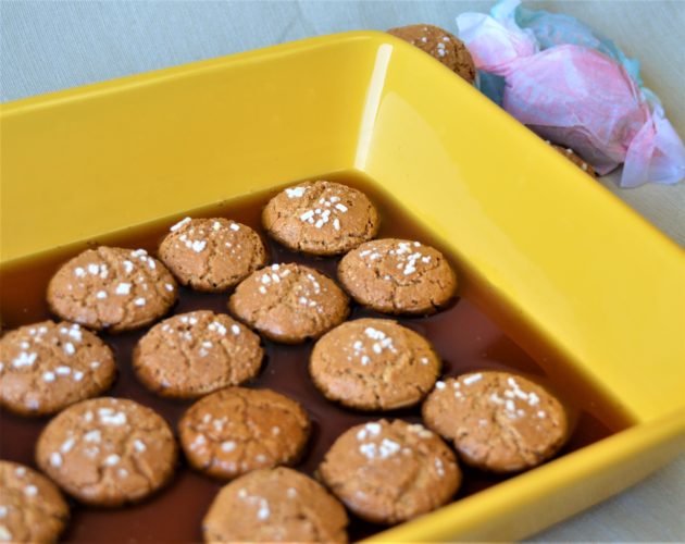 soaking the amaretti 