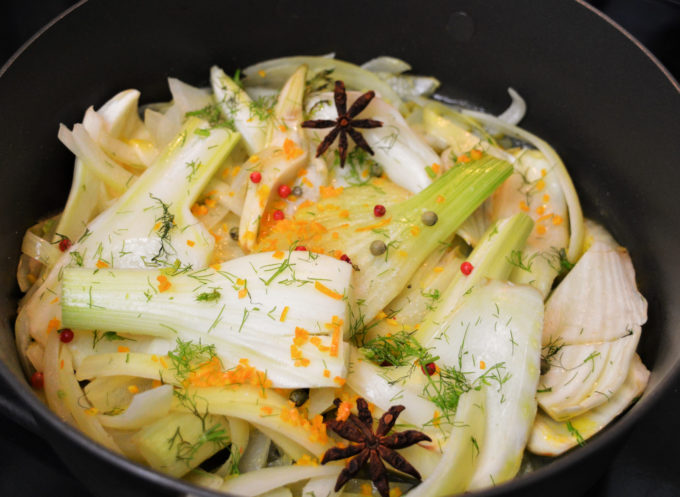 Cooking the fennel.