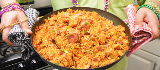 A mighty meat and shrimp jambalaya.