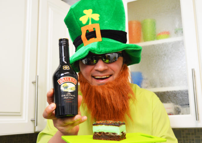 Lucky leprechauns can't resist Baileys Irish Cream Brownies on St. Patrick's Day. 