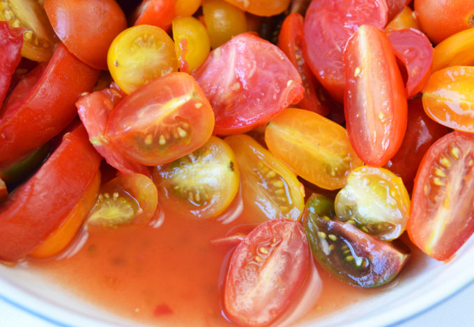 After salting the cut tomatoes leave them out at room temperature.