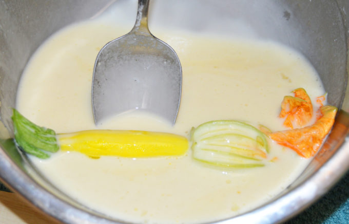 Dip the flowers in tempura batter.