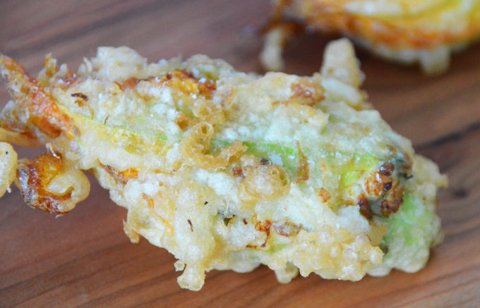 Tempura Stuffed Zucchini Flowers. 