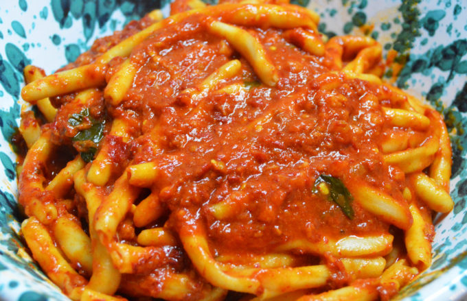 Felja with a spicy sausage ragu. 