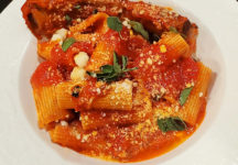 Rigatoni with pork rib gravy.