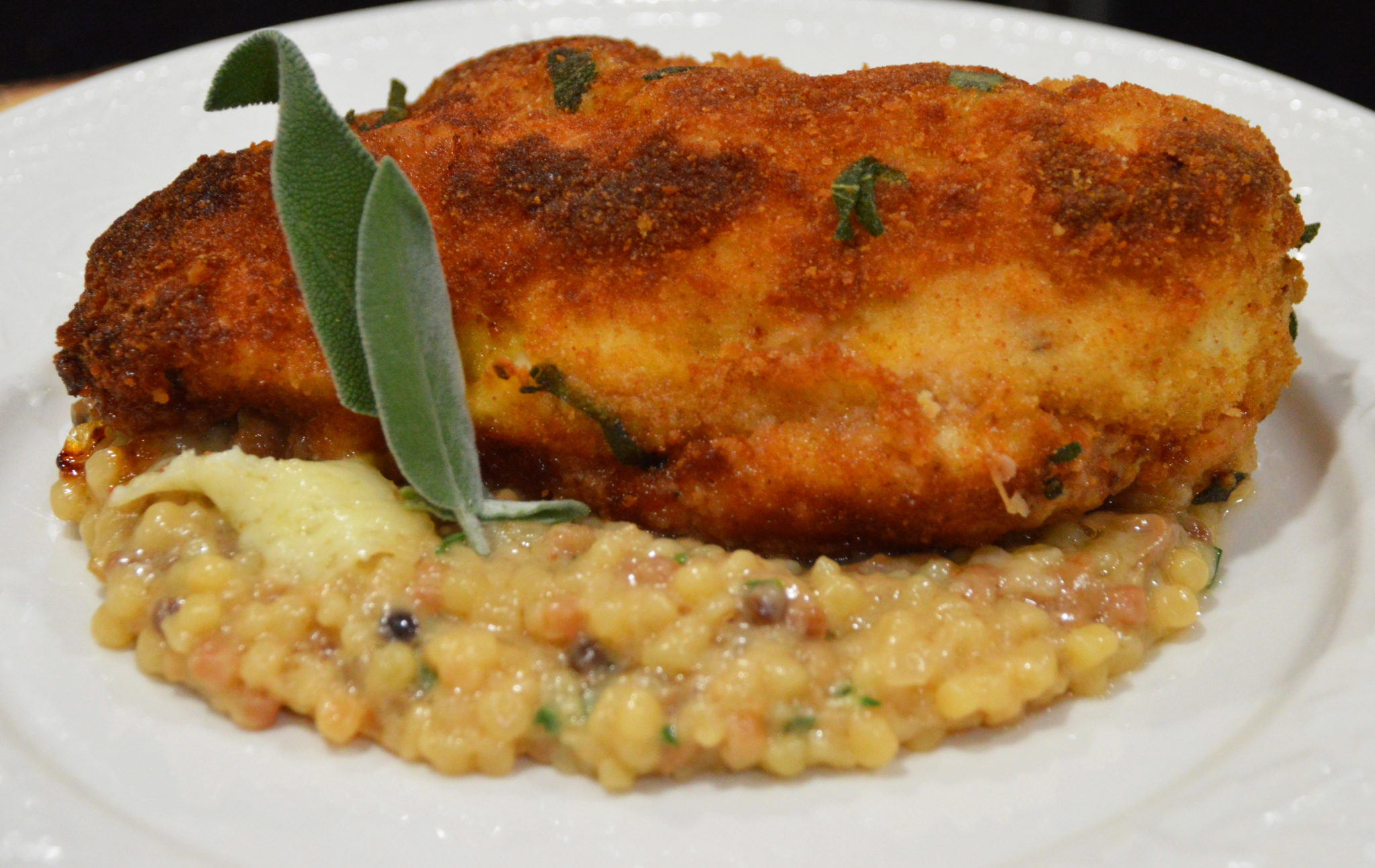 Chicken Valdostana with RisottoStyle Fregula Chef Franco Lania