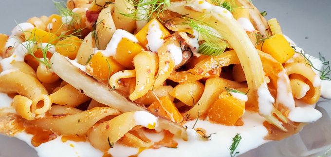 Autumn Inspired Trecce Pasta with Spicy ‘Nduja & Burrata Cream